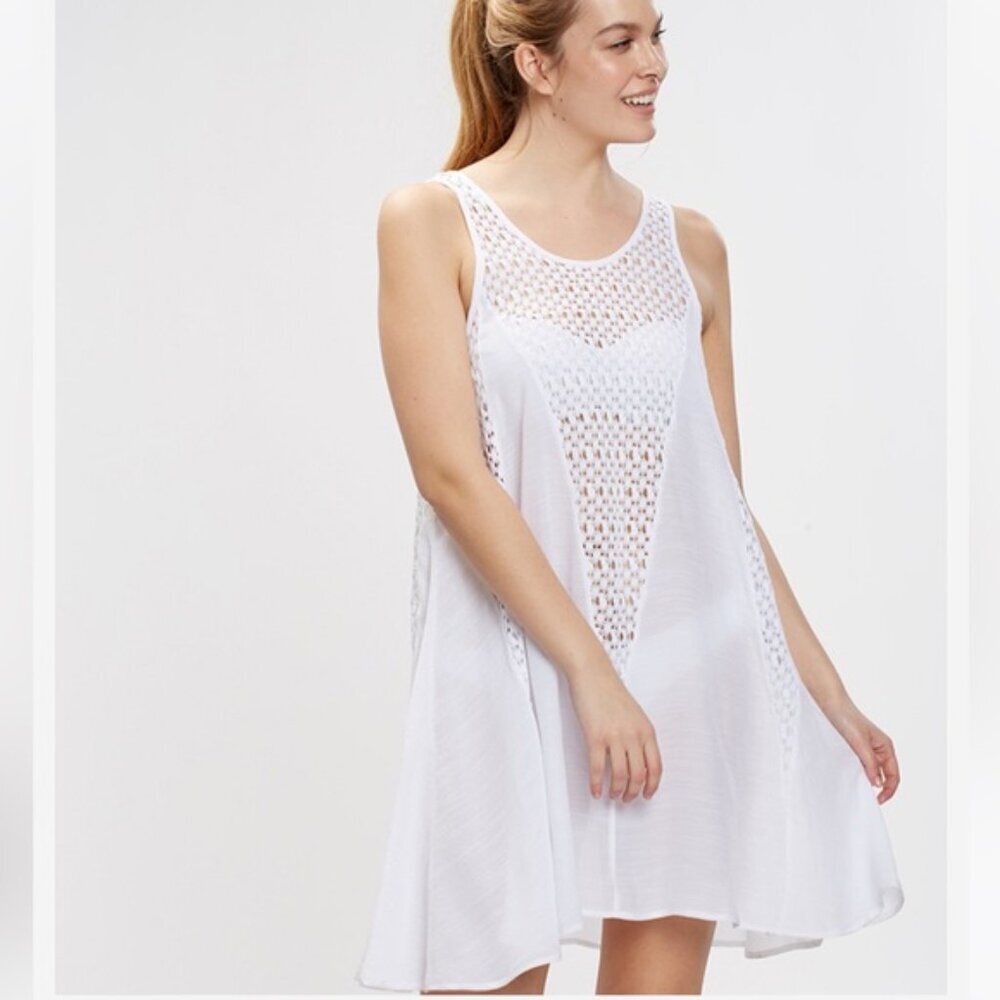 LA VIE EN ROSE Aqua NEW Voile Crochet Sheer Dress Swimsuit CoverUp Lightweight S